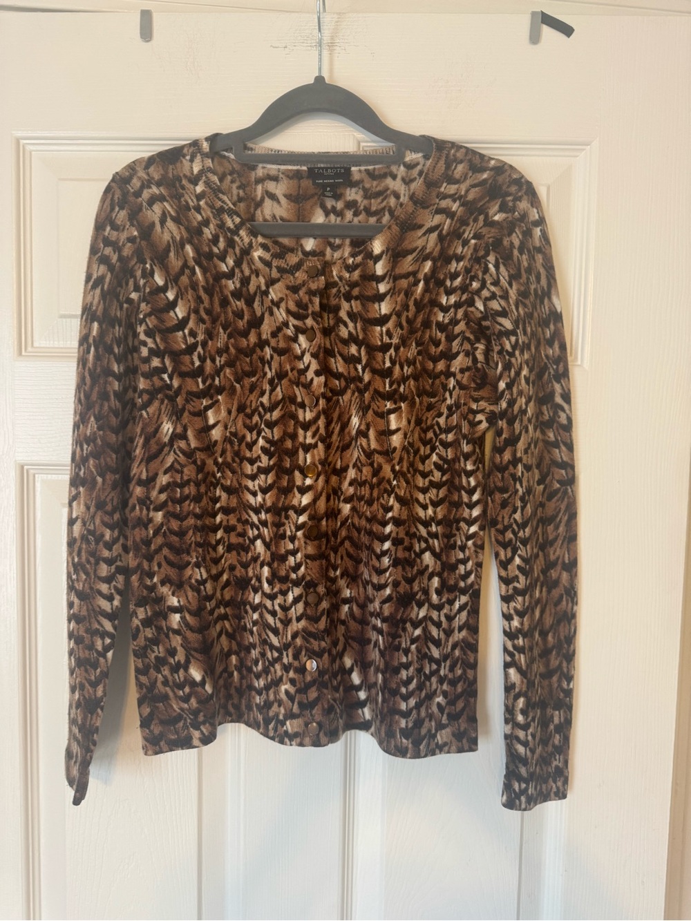 Talbots Brown w neutral animal print cardigan - Sz P